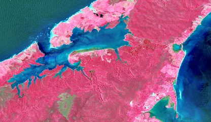 The same scene as a colour-infrared composite
